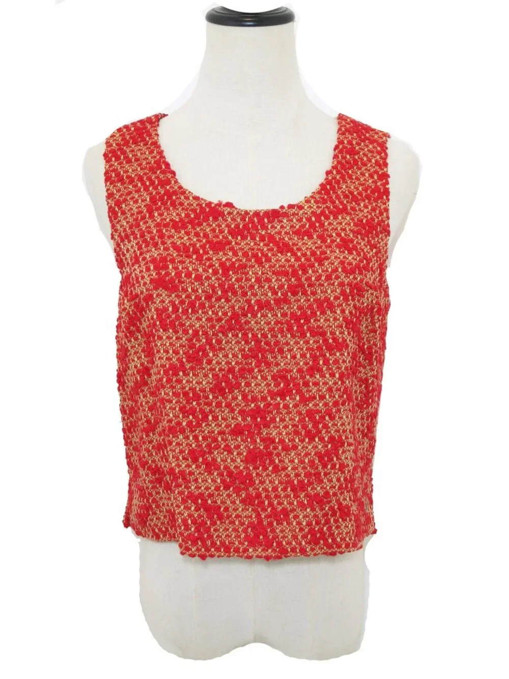 CHANEL 1999 Pre Fall 99A Red Yellow Mottled Boucle Tweed Tank Jacket Twin Set 38
